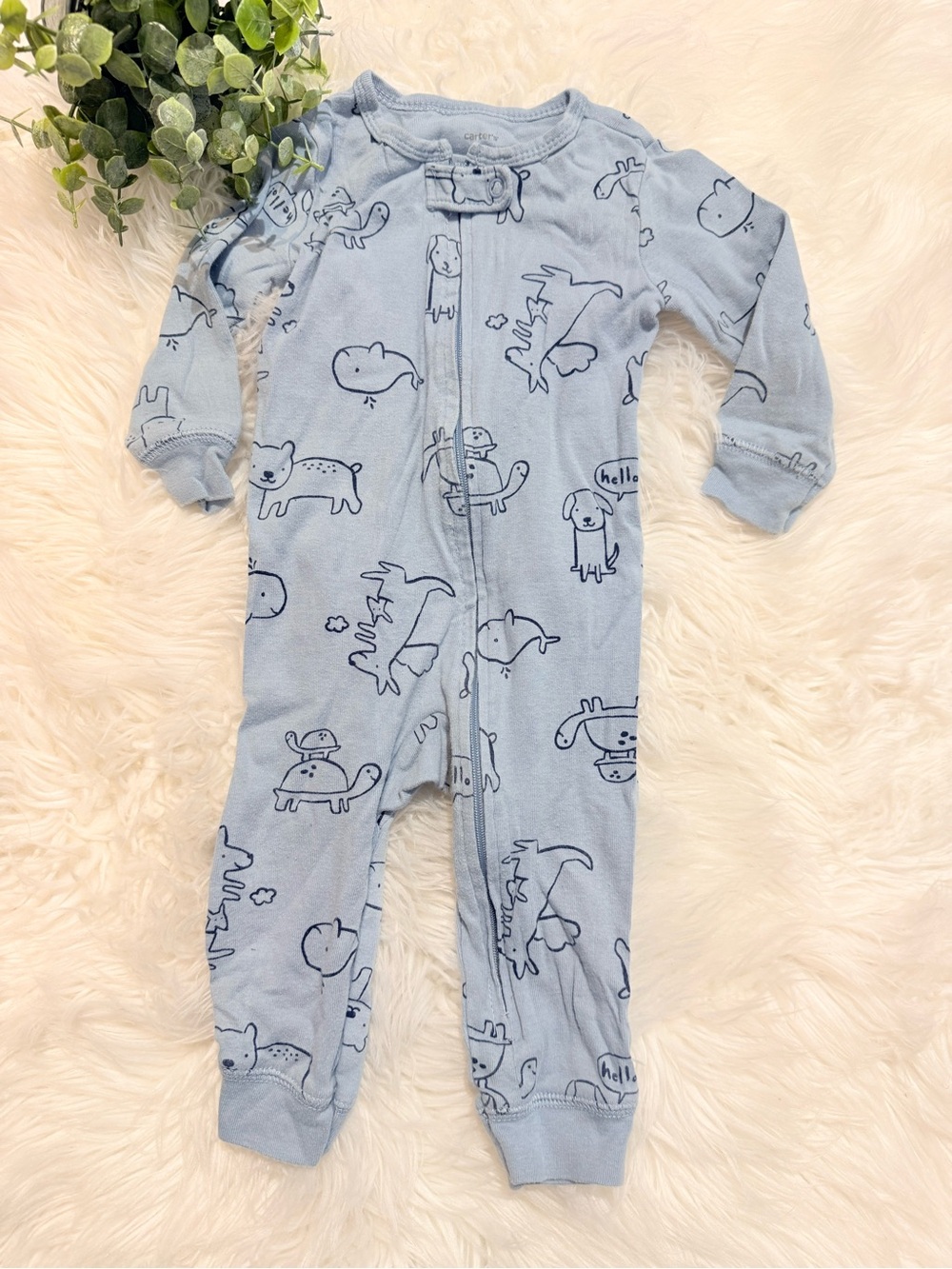 🌿10/$25 • Carters Baby Blue Animal Print Zipper One-Piece Footless Sleeper